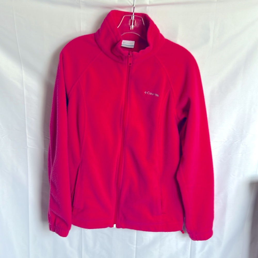 Columbia neon pink zip up fleece. Size large.